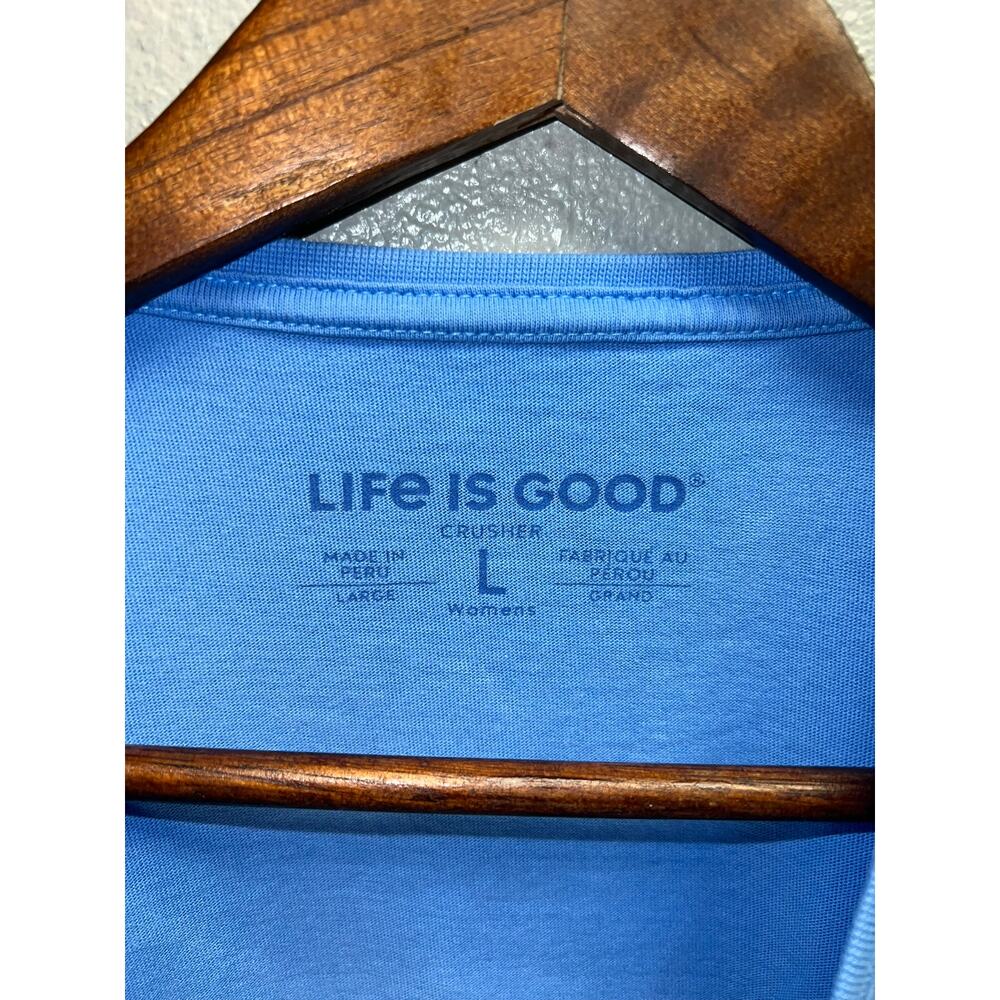 Womens Life Is Good Cat Shirt Beach Chair Sun LIG Crusher Do What Love Top Large - Picture 6 of 9